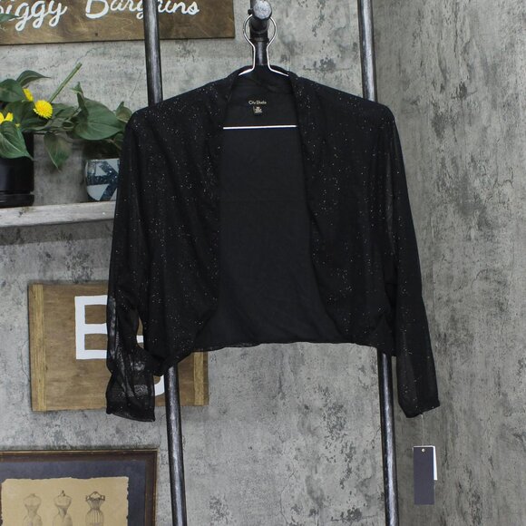 NWT City Studios Womens Trendy Plus Size Glitter Open-Front Shrug Black 3X - Picture 3 of 7